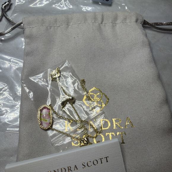 Kendra Scott Elisa Bow Gold Necklace LoveShackFancy Luna Rosa Pink Illusion NEW - Picture 7 of 11